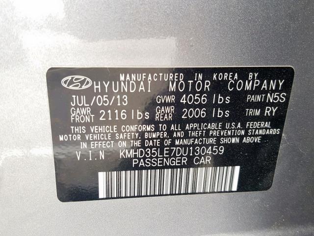 KMHD35LE7DU130459 - 2013 HYUNDAI ELANTRA GT GRAY photo 10