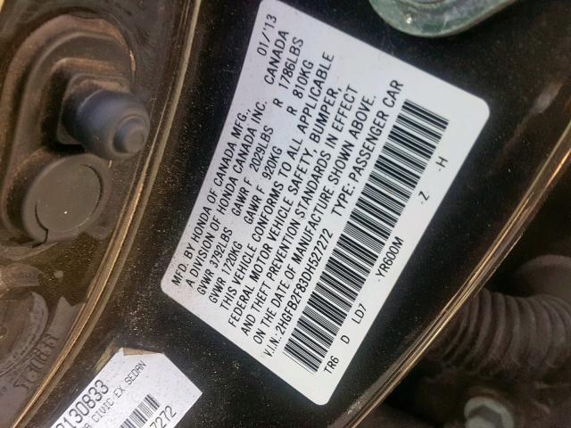 2HGFB2F83DH527272 - 2013 HONDA CIVIC EX BROWN photo 10