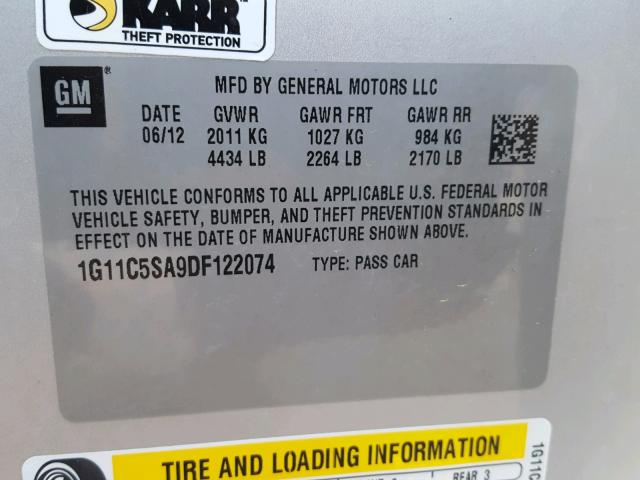 1G11C5SA9DF122074 - 2013 CHEVROLET MALIBU 1LT SILVER photo 10