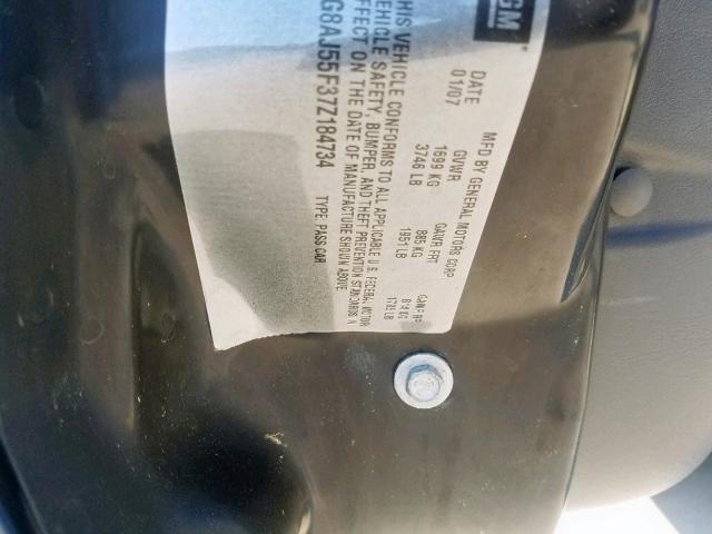 1G8AJ55F37Z184734 - 2007 SATURN ION LEVEL Mavi foto 10