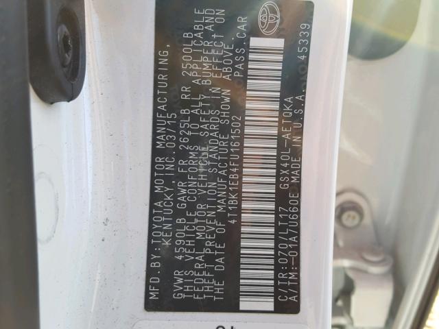 4T1BK1EB4FU161502 - 2015 TOYOTA AVALON XLE WHITE photo 10