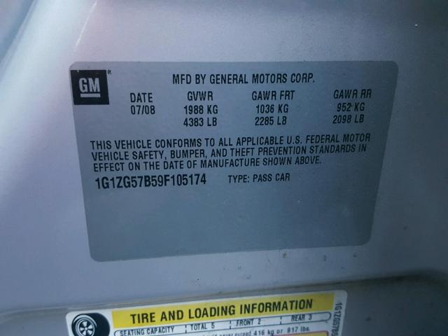 1G1ZG57B59F105174 - 2009 CHEVROLET MALIBU LS SILVER photo 10