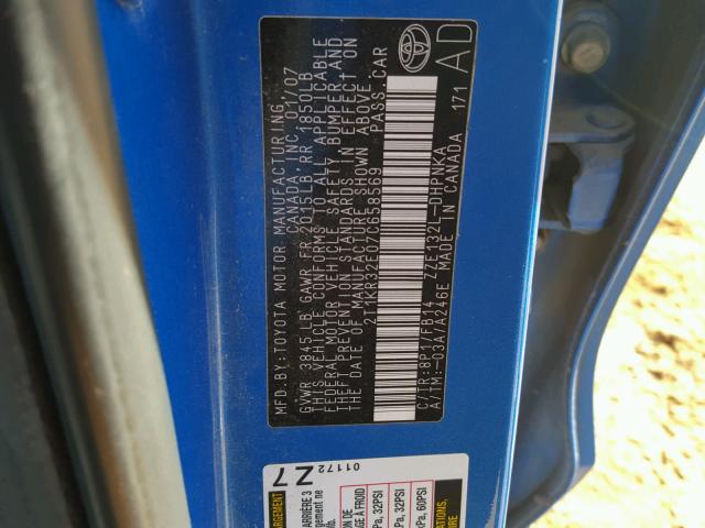 2T1KR32E07C658569 - 2007 TOYOTA COROLLA MA BLUE photo 10