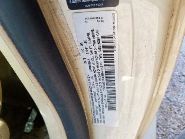 3VWSW31C16M406275 - 2006 VOLKSWAGEN NEW BEETLE ბეჟი ფოტო 10