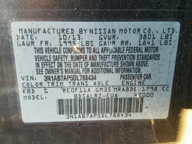 3N1AB7AP5DL788434 - 2013 NISSAN SENTRA S CHARCOAL photo 10