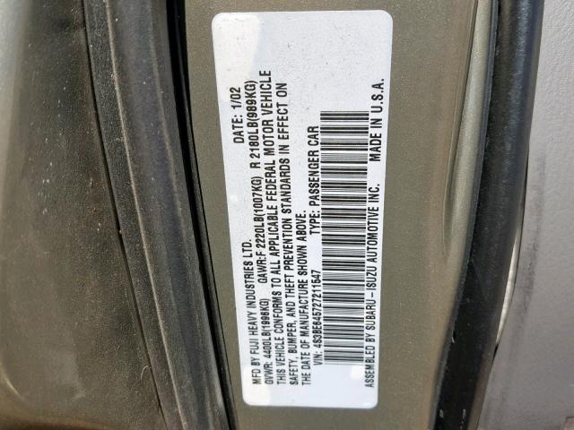 4S3BE645727211547 - 2002 SUBARU LEGACY GT GOLD photo 10