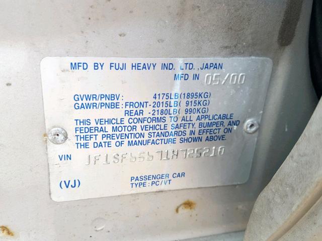 JF1SF65671H725210 - 2001 SUBARU FORESTER S Gümüş foto 10