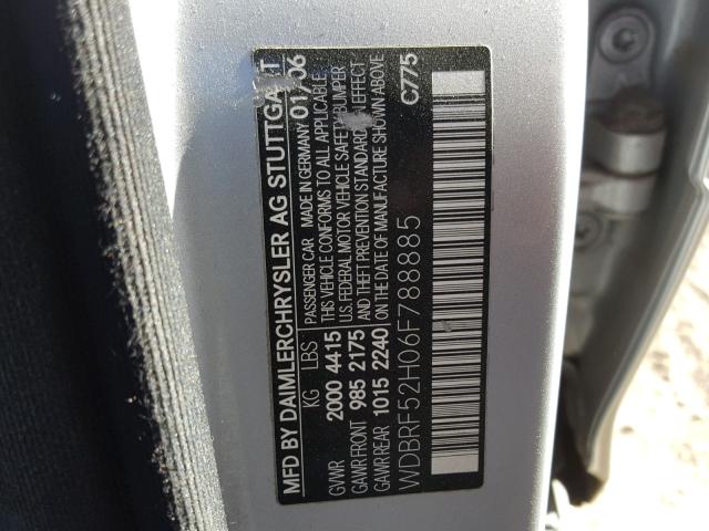 WDBRF52H06F788885 - 2006 MERCEDES-BENZ C GENERATI SILVER photo 10