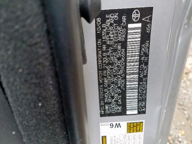 JTKDE167590296684 - 2009 TOYOTA SCION TC ვერცხლისფერი ფოტო 10