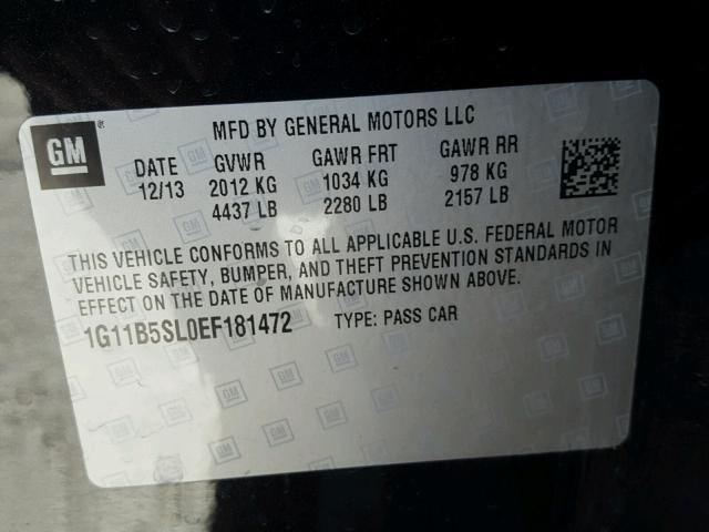 1G11B5SL0EF181472 - 2014 CHEVROLET MALIBU LS შავი ფოტო 10