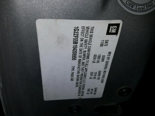 1G2ZF55B164208956 - 2006 PONTIAC G6 SE SILVER photo 10