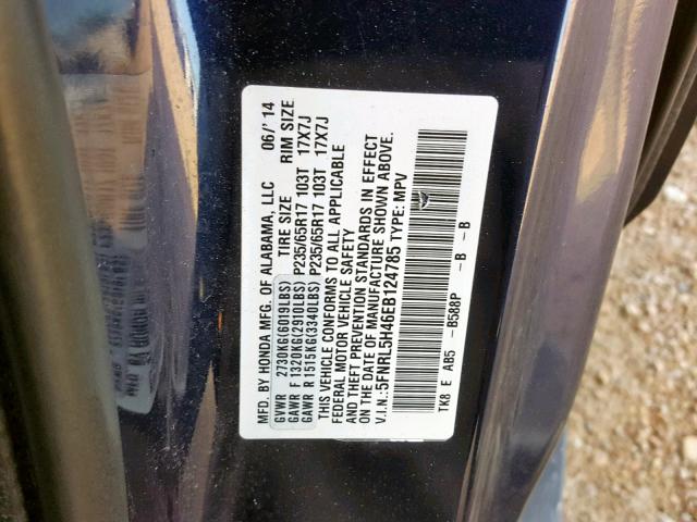 5FNRL5H46EB124785 - 2014 HONDA ODYSSEY EX  photo 10