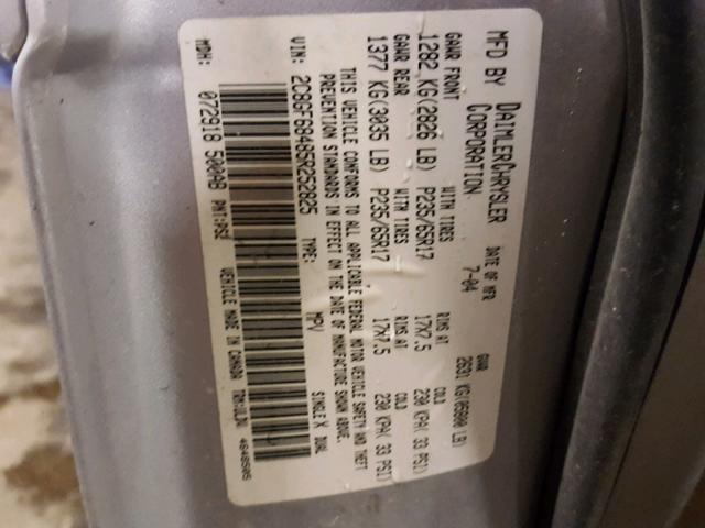 2C8GF68485R252825 - 2005 CHRYSLER PACIFICA T SILVER photo 10