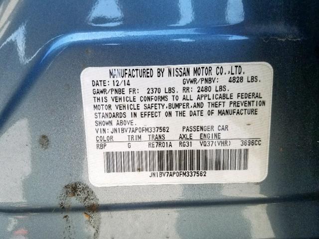 JN1BV7AP0FM337562 - 2015 INFINITI Q50 BASE BLUE photo 10