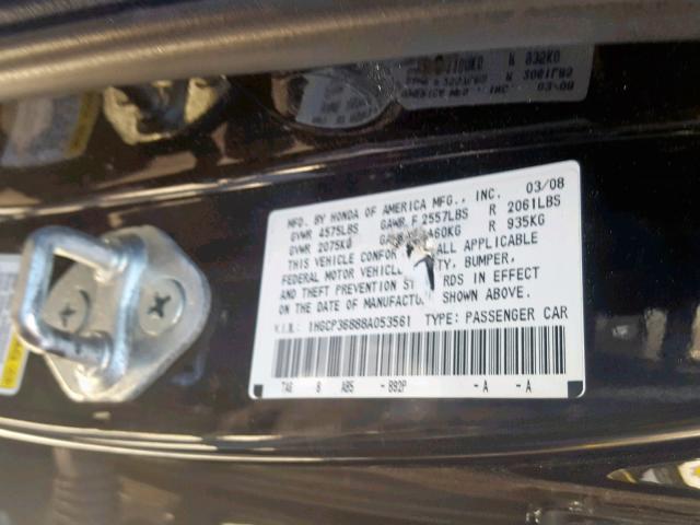 1HGCP36888A053561 - 2008 HONDA ACCORD EXL BLACK photo 10