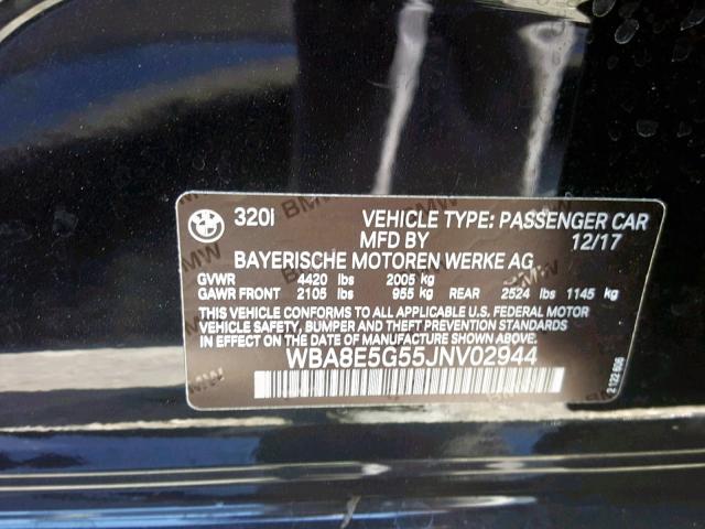 WBA8E5G55JNV02944 - 2018 BMW 320 XI BLACK photo 10