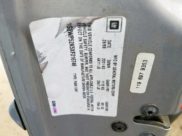 1G2WP52K5XF216746 - 1999 PONTIAC GRAND PRIX SILVER photo 10