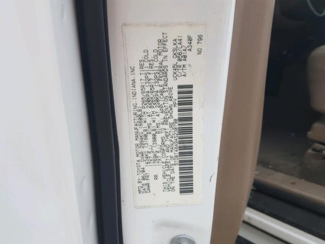 5TDBT48A94S230790 - 2004 TOYOTA SEQUOIA LI WHITE photo 10