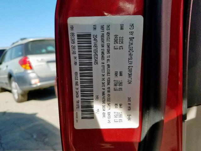 2D4FV48T65H535485 - 2005 DODGE MAGNUM SE BURGUNDY photo 10