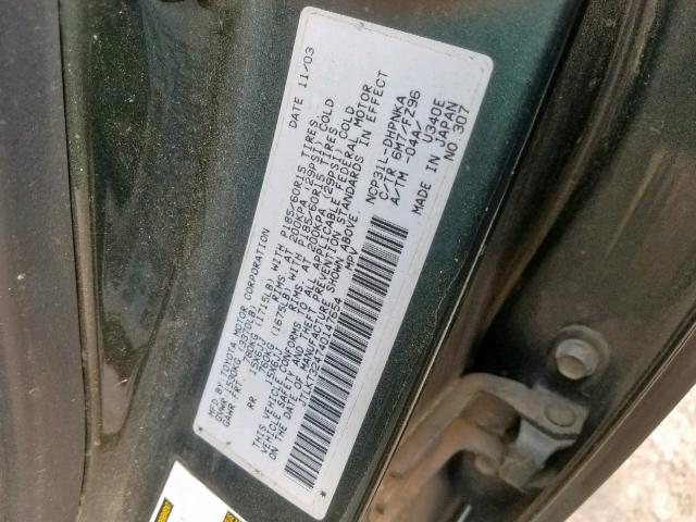 JTLKT324740147654 - 2004 TOYOTA SCION XB მწვანე ფოტო 10