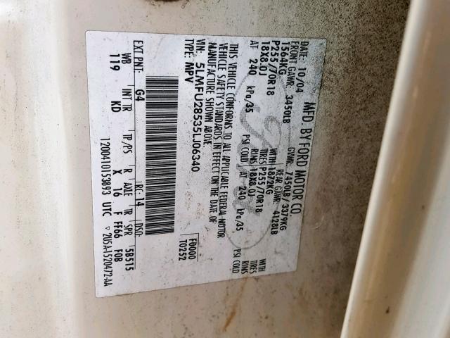 5LMFU28535LJ06340 - 2005 LINCOLN NAVIGATOR WHITE photo 10