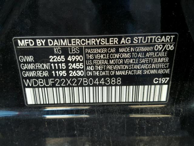 WDBUF22X27B044388 - 2007 MERCEDES-BENZ E 320 CDI BLACK photo 10