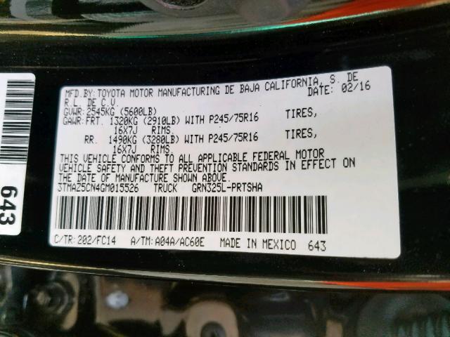 3TMAZ5CN4GM015526 - 2016 TOYOTA TACOMA DOU BLACK photo 10