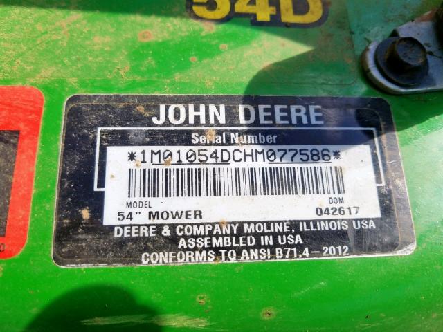 1M01054DCHM077586 - 2017 JOHN DEERE MOWER GREEN photo 10