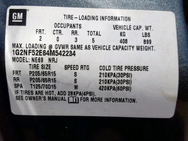 1G2NF52E84M542234 - 2004 PONTIAC GRAND AM S CHARCOAL photo 10