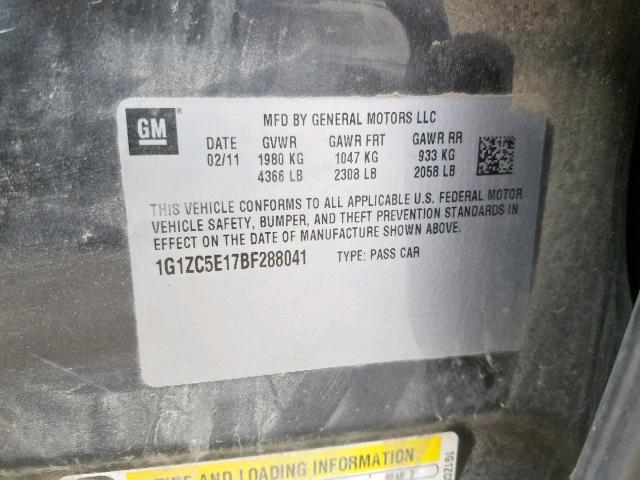 1G1ZC5E17BF288041 - 2011 CHEVROLET MALIBU 1LT GRAY photo 10