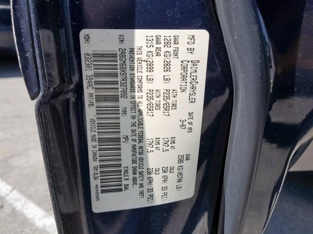 2A8GM68X97R327092 - 2007 CHRYSLER PACIFICA T BLUE photo 10