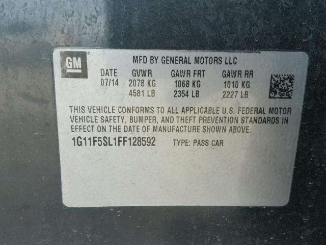 1G11F5SL1FF128592 - 2015 CHEVROLET MALIBU LTZ ნაცრისფერი ფოტო 10