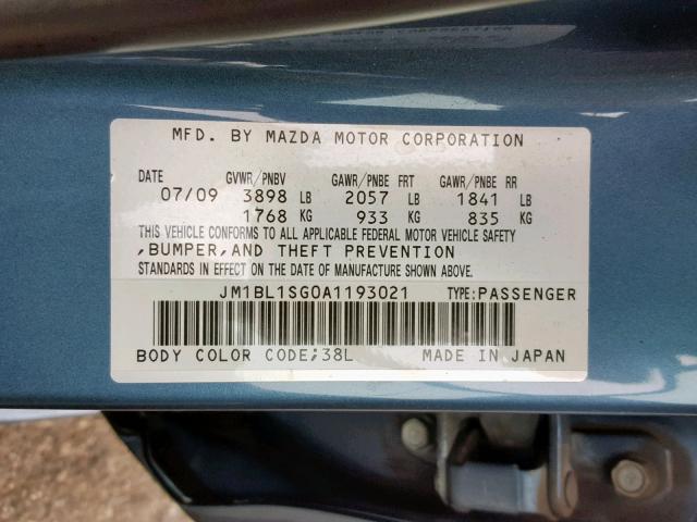 JM1BL1SG0A1193021 - 2010 MAZDA 3 I BLUE photo 10