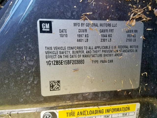 1G1ZB5E15BF203880 - 2011 CHEVROLET MALIBU LS GRAY photo 10