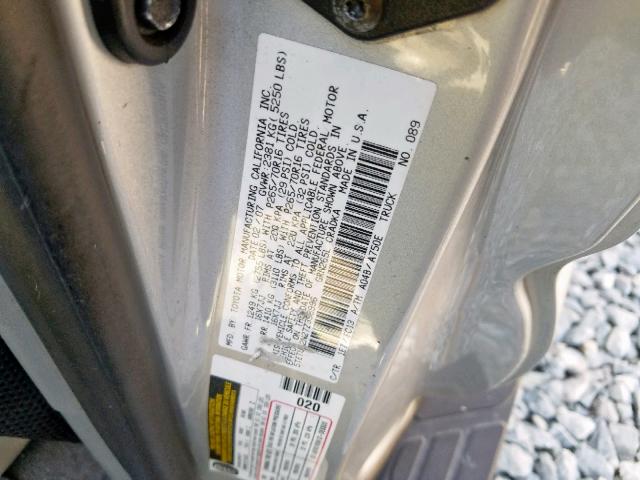 5TETU62N27Z398996 - 2007 TOYOTA TACOMA PRE SILVER photo 10