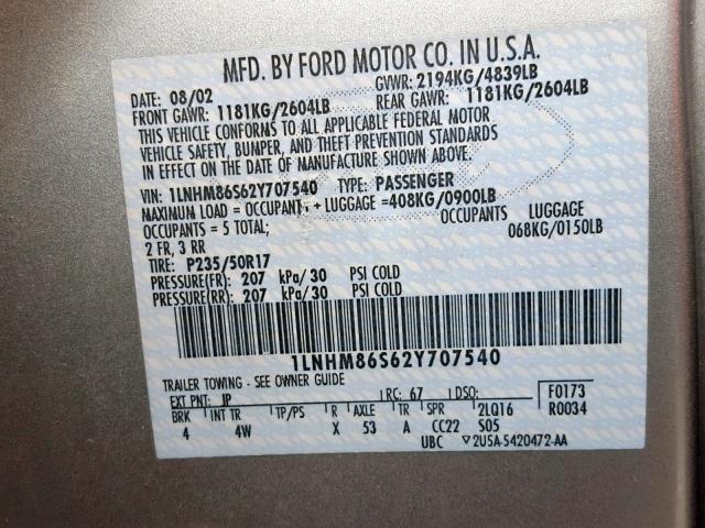 1LNHM86S62Y707540 - 2002 LINCOLN LS 银色 照片 10