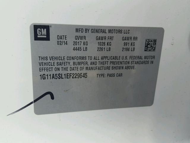 1G11A5SL1EF229645 - 2014 CHEVROLET MALIBU LS WHITE photo 10