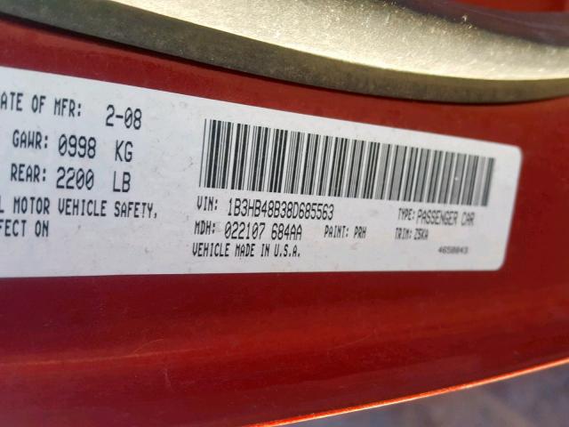 1B3HB48B38D685563 - 2008 DODGE CALIBER SX BURGUNDY photo 10