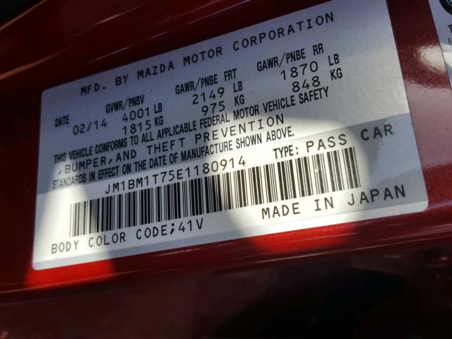 JM1BM1T75E1180914 - 2014 MAZDA 3 SV RED photo 10