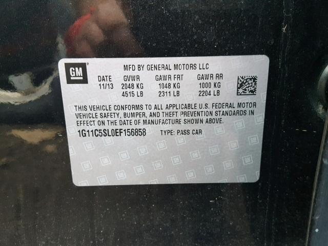 1G11C5SL0EF156858 - 2014 CHEVROLET MALIBU 1LT BLACK photo 10