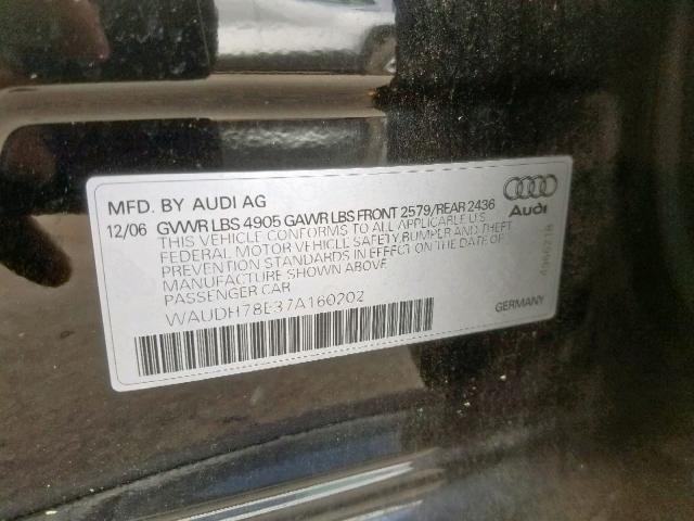 WAUDH78E37A160202 - 2007 AUDI A4 3.2 QUA BLACK photo 10