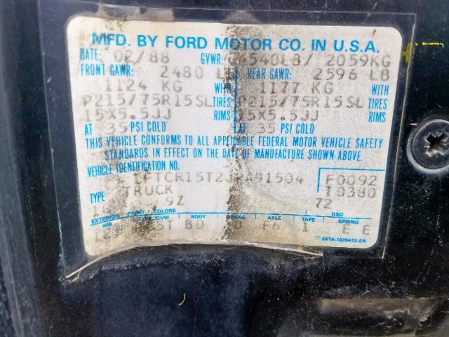 1FTCR15T2JPA91504 - 1988 FORD RANGER SUP BLACK photo 10