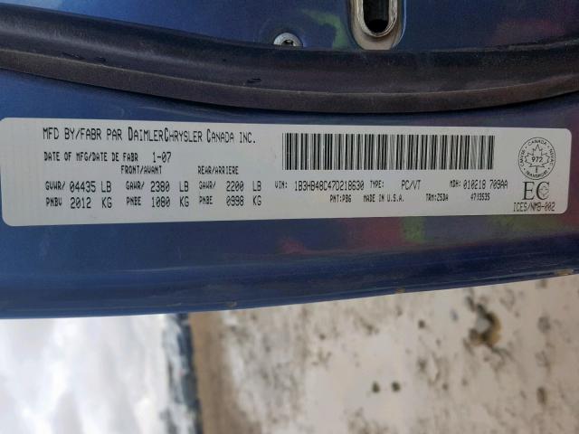 1B3HB48C47D218630 - 2007 DODGE CALIBER SX BLUE photo 10