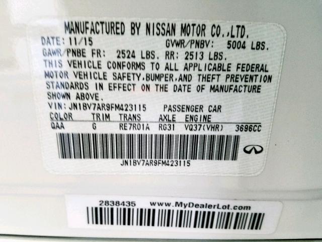 JN1BV7AR9FM423115 - 2015 INFINITI Q50 BASE WHITE photo 10