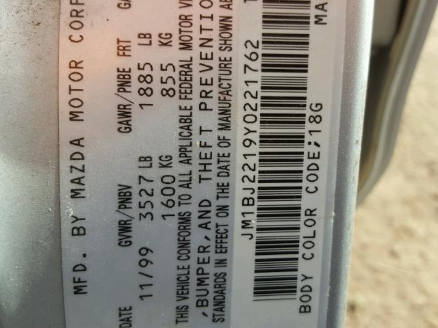 JM1BJ2219Y0221762 - 2000 MAZDA PROTEGE ES SILVER photo 10
