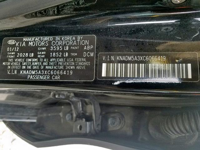 KNADM5A3XC6066419 - 2012 KIA RIO LX BLACK photo 10