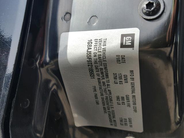 1G8AJ55F97Z185631 - 2007 SATURN ION LEVEL BLACK photo 10