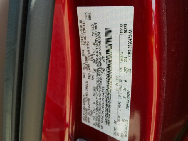 1FMCU0J95EUE34599 - 2014 FORD ESCAPE TIT RED photo 10