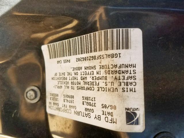 1G8AL55F86Z106202 - 2006 SATURN ION LEVEL GOLD photo 10