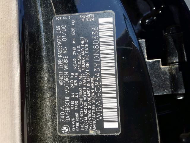 WBAGG8343YDN80336 - 2000 BMW 740 I AUTO BLACK photo 10